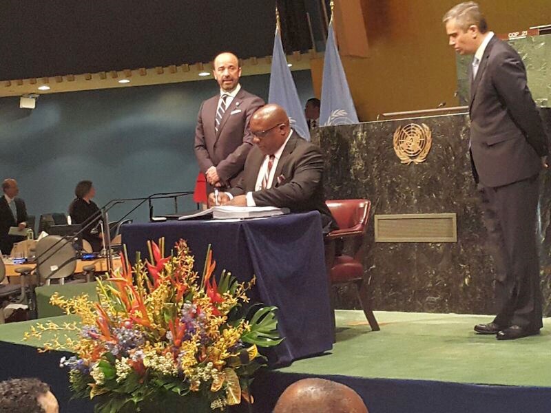 Prime Minister Harris of St Kitts/Nevis Signs Landmark Paris Agreement