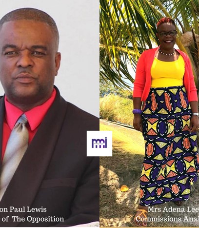 Leader of the Opposition on Montserrat, Hon Paul Lewis and Commissions Analyst, Mrs Adina Lee 