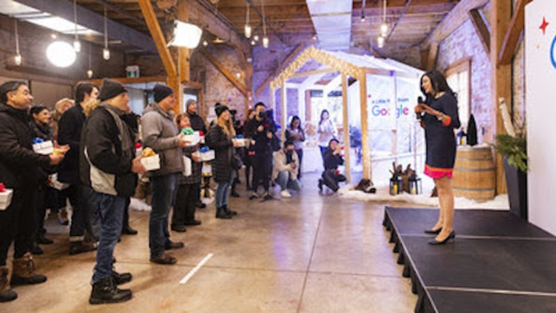 Google employee making a presentation in The Distillery District 