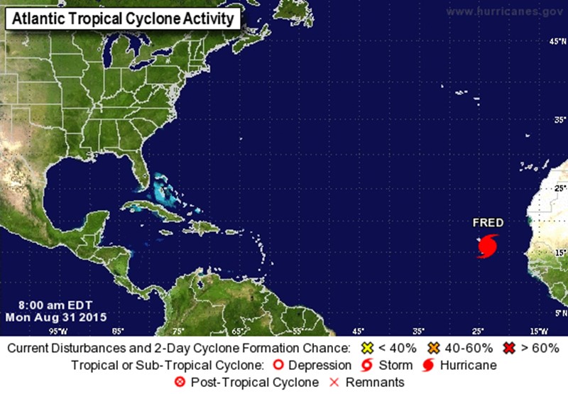 Hurricane Fred Forms In Atlantic Ocean; Strong Winds and Rain to Cape Verde Islands