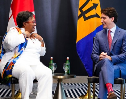 Prime Ministers Mia Mottley and Justin Trudeau