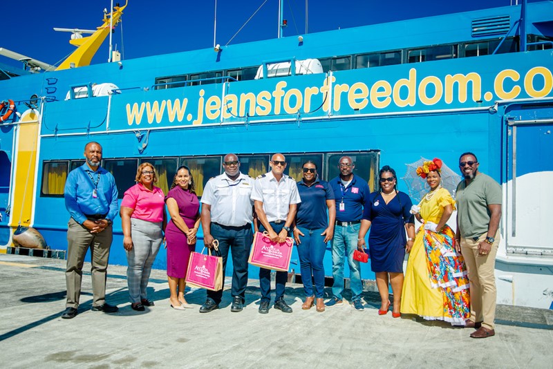 Antigua and Barbuda Tourism Authority’s team, alongside Antigua Cruise Port team, with Captain and first officer of L’Express des Iles service from Guadeloupe 